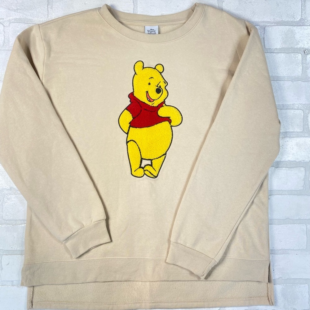 Winnie The Pooh Disney  Sweatshirt Womens Ivory Textured 3D Crewneck Fleece XL
